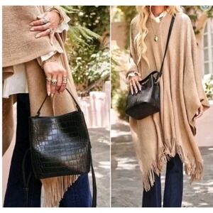 NWT AOTA Black Croc Embossed Vegan Leather Bucket Bag PETA Approved Cruelty Free